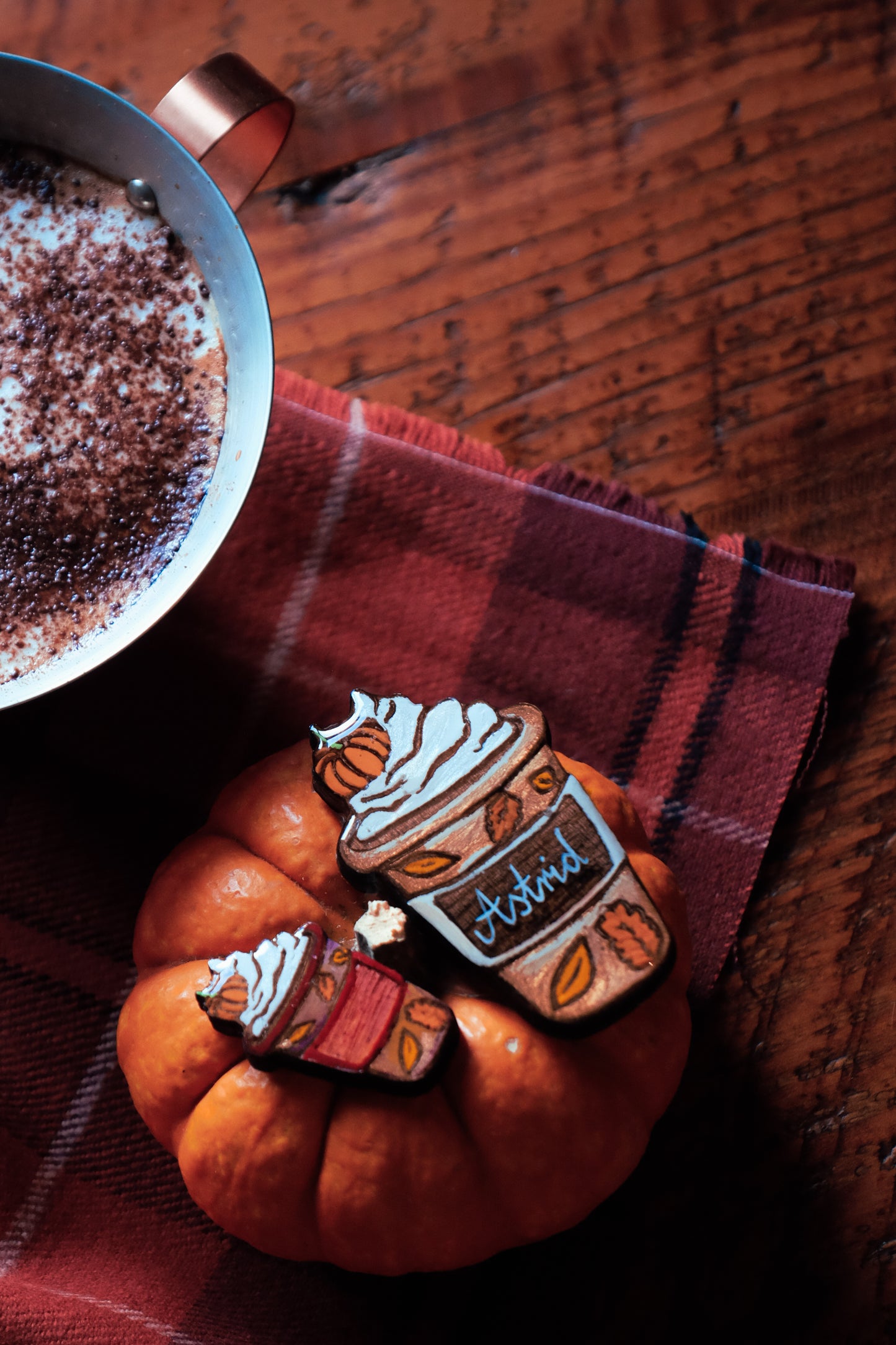 NEW - Pumpkin Spice Latte wooden dog tag