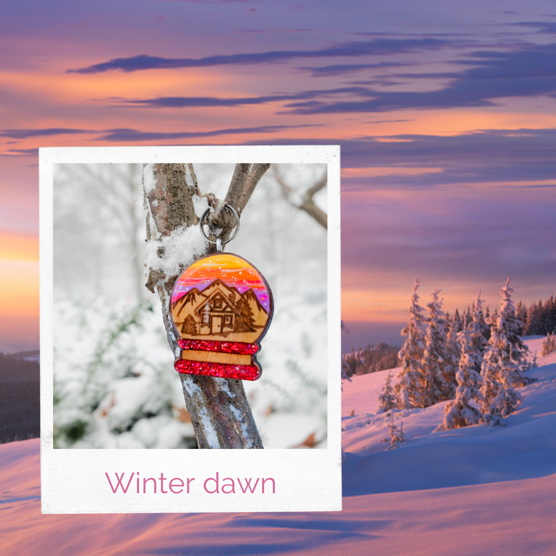 NEW Snow Globe - wooden, hand-painted tag