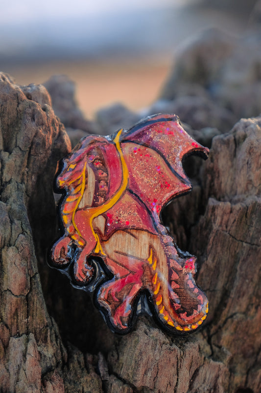 Dragon Wooden Tag - Brisingr (red)
